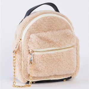 Warm Winter Sherpa & Vegan Leather Ivory Backpack